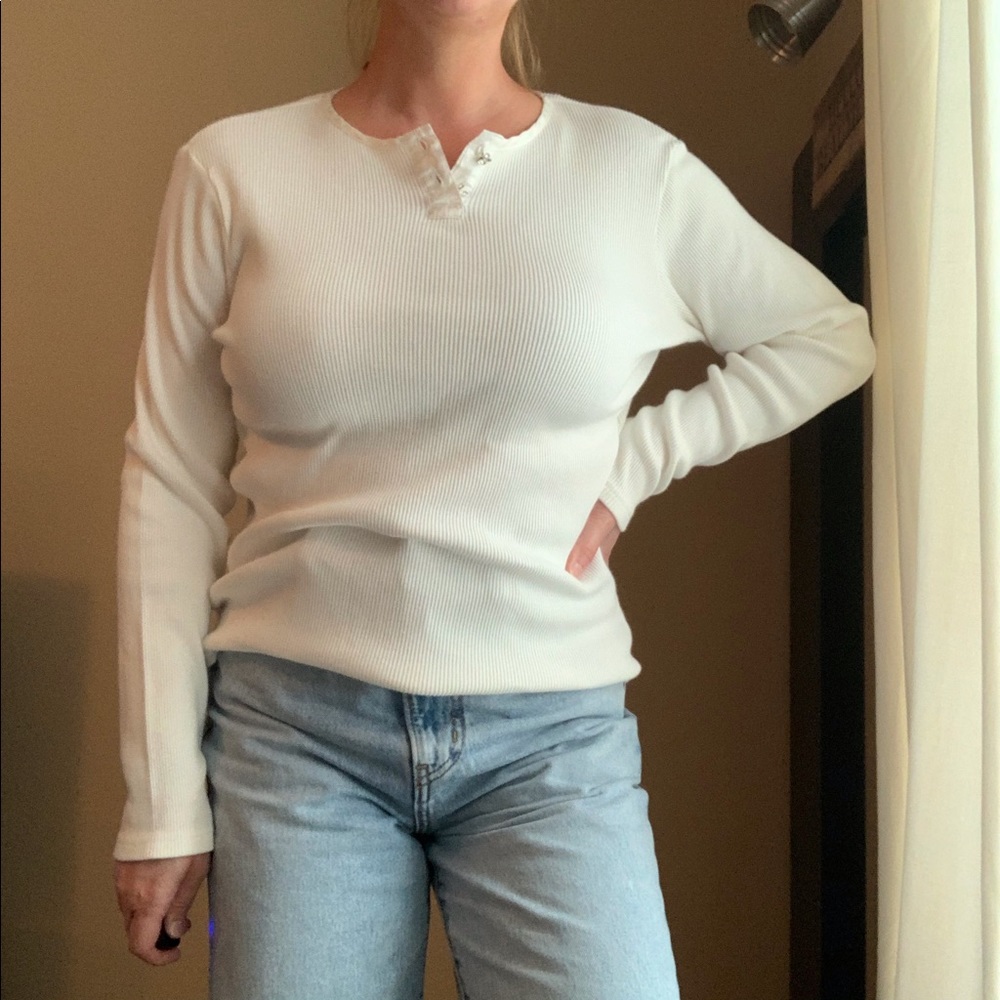 VINTAGE Disney Store White Ribbed Long Sleeve Top